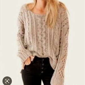 Free People Tan Cable Knit Scoop Neck Sweater. Size S